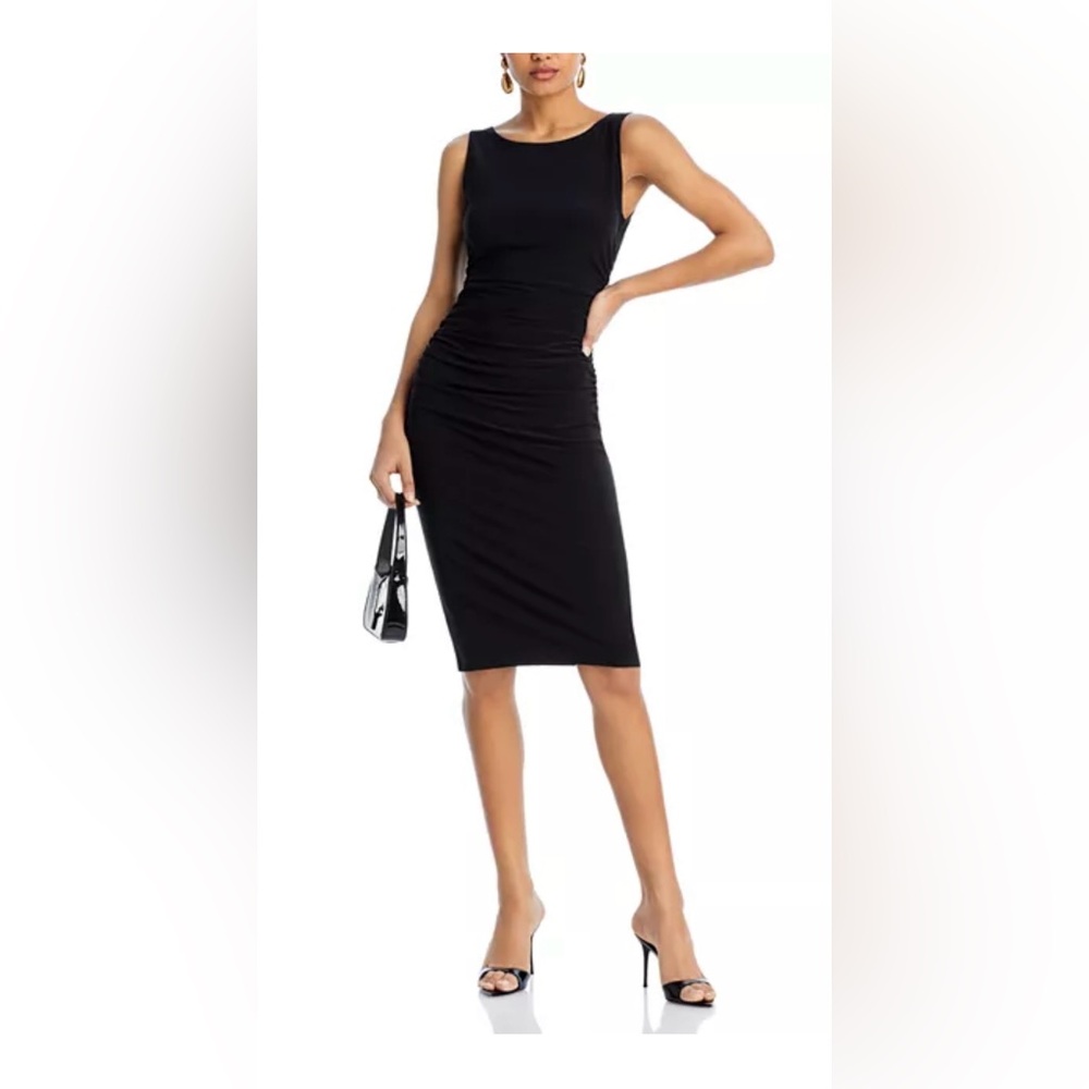 Norma Kamali KamaliKulture Shirred Jersey Black Midi Dress - XS